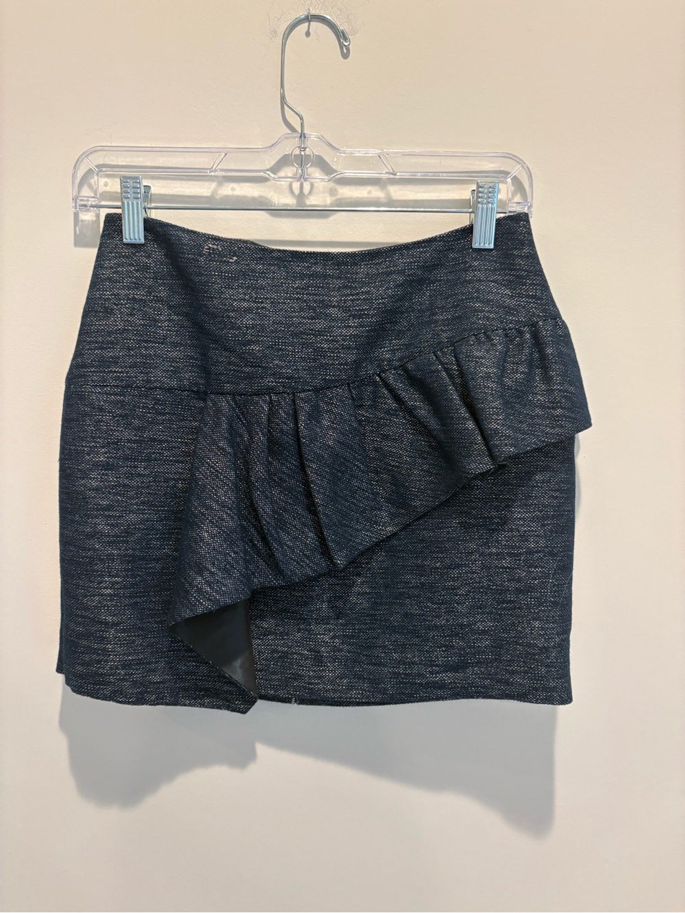 O'2nd Navy Asymmetrical Ruffle Mini Skirt